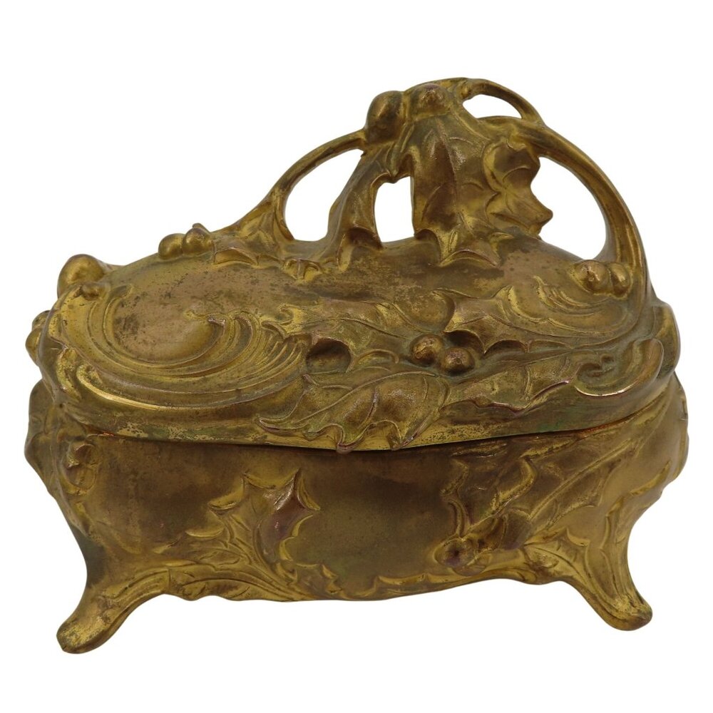 VTG Jennings Brothers Art Nouveau Metal Trinket Jewelry Casket Box JB 334 Holly